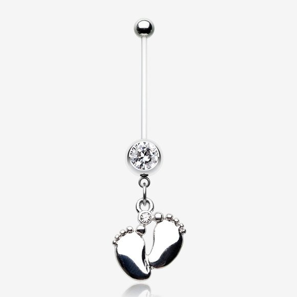 Adorable Little Feet Sparkle Bio-Flex Pregnancy Belly Button Ring - Picture 1 of 4